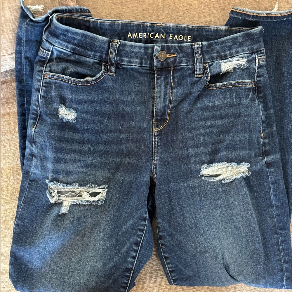 American Eagle Outfitters Women's Ripped Dark Blue Jeggings